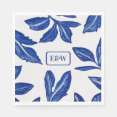 Keramische bladeren in blauw op wit - Hun Initiaal Servet (Voorkant)