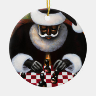 Keramische cirkelvormig ornament Black Santa Chess