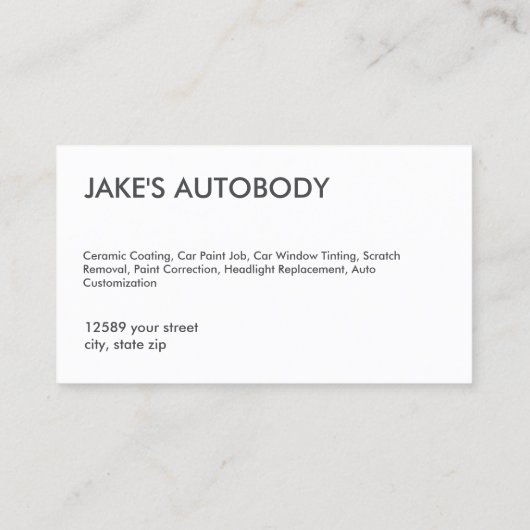 Keramische Coating Auto Body Visitekaartje (Achterkant)