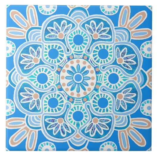 Keramische decoratieve tegel met lichtblauw geomet tegeltje (Voorkant)