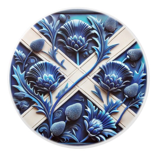 Keramische draaiknop met Scottish Thistles Design Keramische Knop (Voorkant)