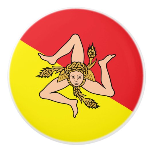 Keramische draaiknop met vlag van Sicilië, Italië Keramische Knop (Voorkant)