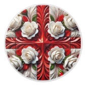 Keramische draaiknop trekken met Engelse Rozen Knop (Voorkant)