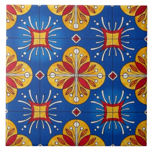 Keramische foto's met blauw en geel ontwerp tegeltje (Voorkant)