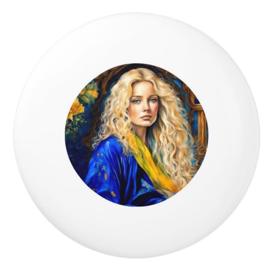 Keramische handgreep deurknop - blauw keramische knop (Voorkant)