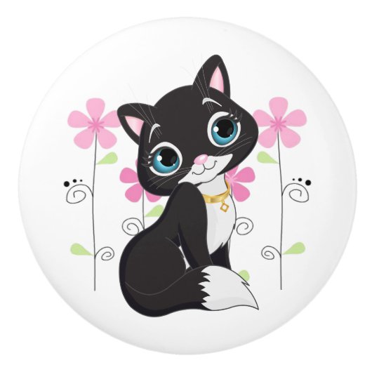 Keramische kabinetsknop-Kat Knop (Voorkant)