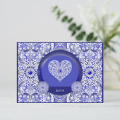 Keramische Kant Blau van Griekenland RSVP Kaartje (Staand voorkant)