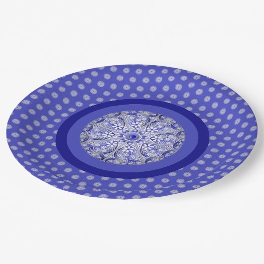 Keramische kant Blauw van Griekenland Papieren Bordje (Gekanteld)