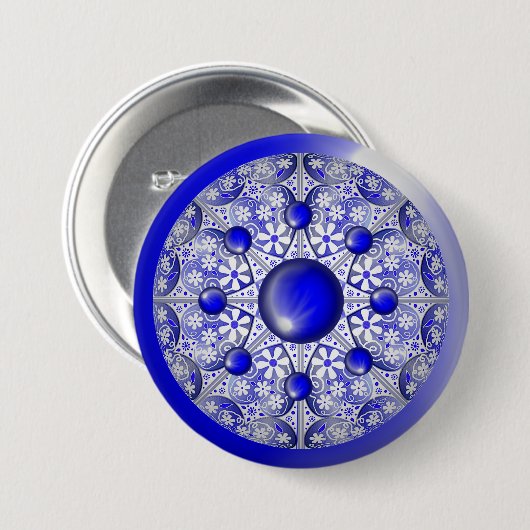 Keramische Kant Blauw van Griekenland Ronde Button 7,6 Cm (Voorkant /achterkant)