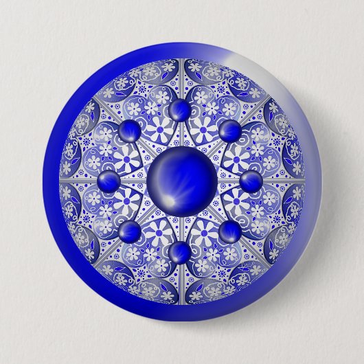 Keramische Kant Blauw van Griekenland Ronde Button 7,6 Cm (Voorkant)