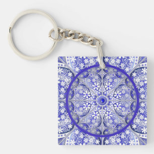 Keramische Kant Blauw van Griekenland Sleutelhanger
