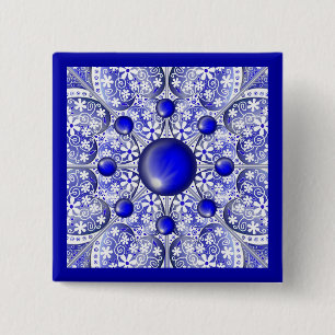 Keramische Kant Blauw van Griekenland Vierkante Button 5,1 Cm