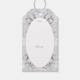 Keramische kant grijs & sneeuwvlok cadeaulabel