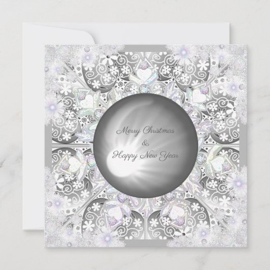 Keramische kant grijs & sneeuwvlok feestdagenkaart (Voorkant)