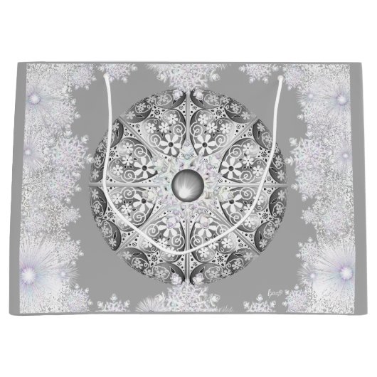 Keramische kant grijs & sneeuwvlok groot cadeauzakje (Voorkant)