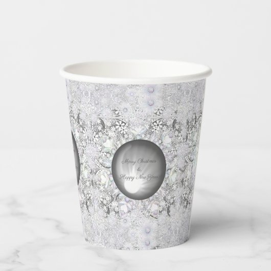 Keramische kant grijs & sneeuwvlok papieren bekers (Achterkant)