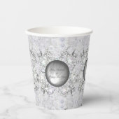 Keramische kant grijs & sneeuwvlok papieren bekers (Voorkant)