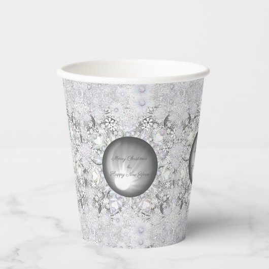 Keramische kant grijs & sneeuwvlok papieren bekers (Voorkant)