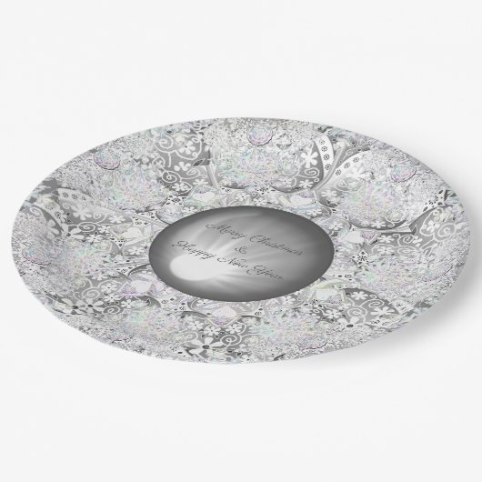 Keramische kant grijs & sneeuwvlok papieren bordje (Gekanteld)