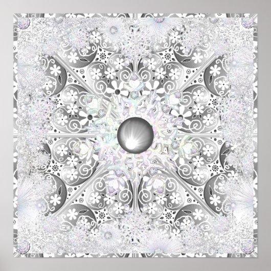 Keramische kant grijs & sneeuwvlok poster (Voorkant)