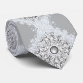 Keramische kant grijs & sneeuwvlok stropdas (Opgerold)