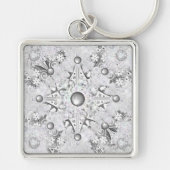 Keramische kant Grijs & sneeuwvlokken Sleutelhanger (Voorkant)