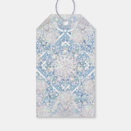 Keramische kant hemelsblauw & sneeuwvlok cadeaulabel (Achterkant)