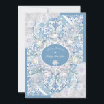 Keramische kant hemelsblauw & sneeuwvlok kaart<br><div class="desc">Kanten print toegevoegd aan een keramisch effect voor dit fijne patroon met enkele inlegsels van parels of cabochons (getekend). Hier in lichtblauw, wat een romantische pastelstijl geeft, bestaat dit collectie ook in lichtgrijs, zwart en blauw van Griekenland in mijn kerstpatroon. Een fijn bewerkte en originele stijl bestrooid met sneeuwvlokken.</div>
