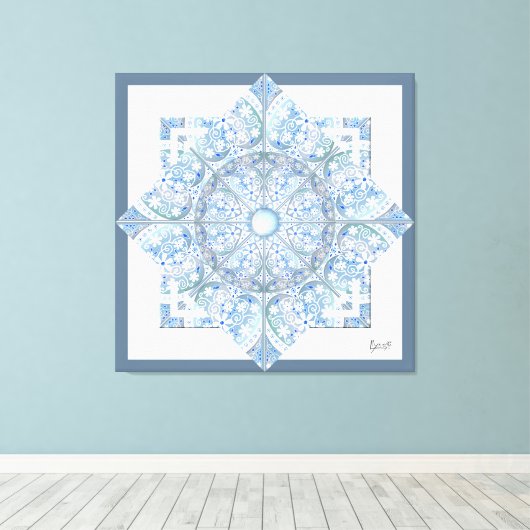 Keramische Kant Lichtblauw Canvas Afdruk (Insitu (Houten vloer))