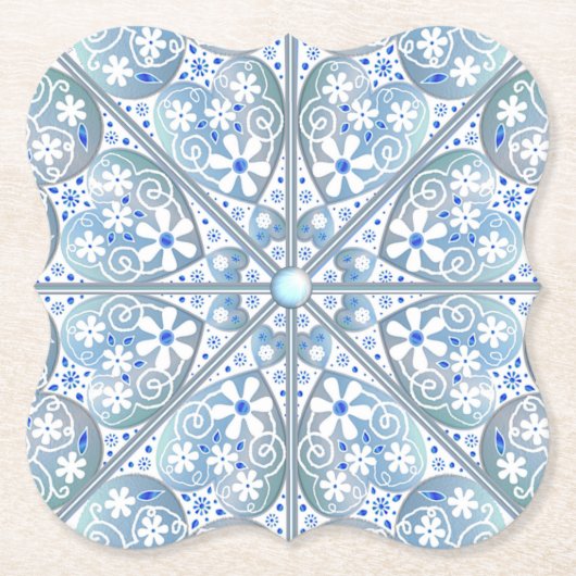 Keramische kant Lichtblauw Kartonnen Onderzetters (Voorkant)