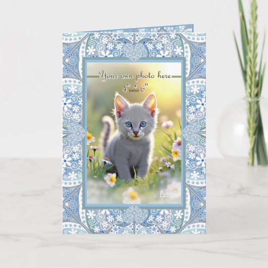 Keramische kant lichtblauw moederdag bedankkaart (Voorkant)