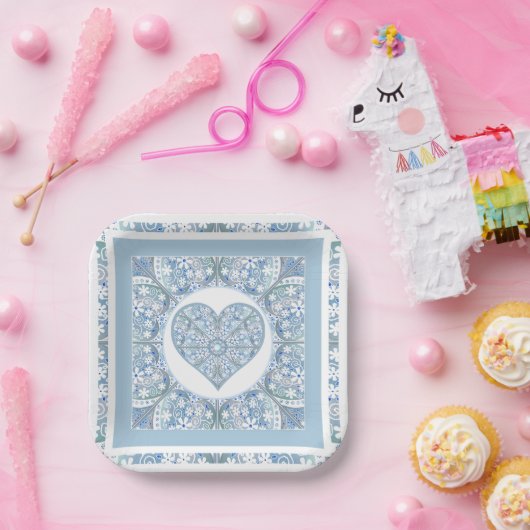 Keramische Kant Lichtblauw Papieren Bordje (Feest)