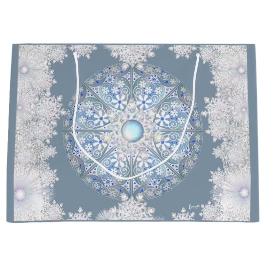 Keramische kant lichtblauw & sneeuwvlok groot cadeauzakje (Voorkant)