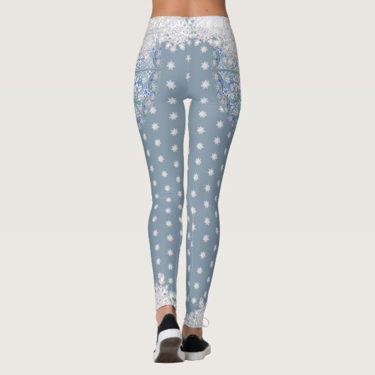 Keramische kant lichtblauw & sneeuwvlok leggings (Achterkant)