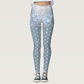 Keramische kant lichtblauw & sneeuwvlok leggings (Voorkant)