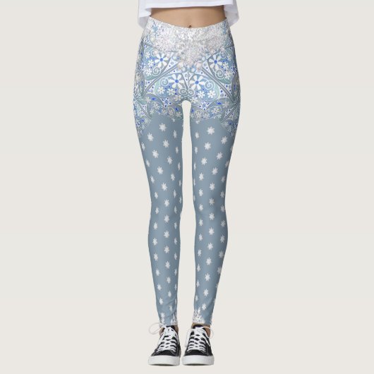 Keramische kant lichtblauw & sneeuwvlok leggings (Voorkant)