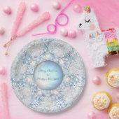 Keramische kant lichtblauw & sneeuwvlok papieren bordje (Feest)