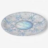 Keramische kant lichtblauw & sneeuwvlok papieren bordje (Gekanteld)