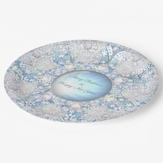 Keramische kant lichtblauw & sneeuwvlok papieren bordje (Gekanteld)