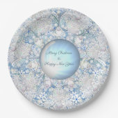 Keramische kant lichtblauw & sneeuwvlok papieren bordje (Voorkant)