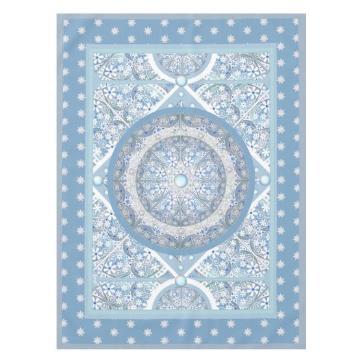 Keramische kant lichtblauw & sneeuwvlok tafelkleed (Voorkant)