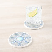 Keramische kant lichtblauw & sneeuwvlok zandsteen onderzetter (Zijkant)