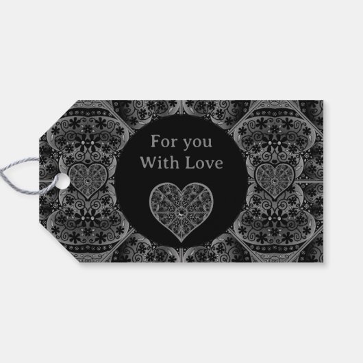 Keramische kant zwart cadeaulabel (Achterkant Horizontaal)