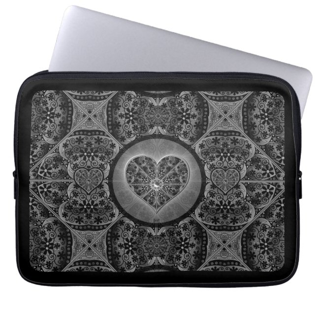 Keramische kant zwart laptop sleeve (Voorkant)