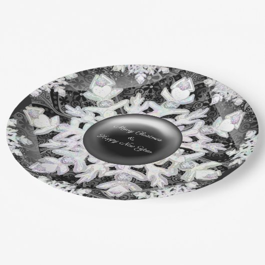 Keramische kant zwart & sneeuwvlok papieren bordje (Gekanteld)