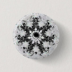 Keramische kant zwart & sneeuwvlok ronde button 3,2 cm