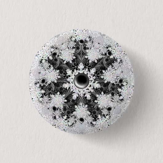 Keramische kant zwart & sneeuwvlok ronde button 3,2 cm (Voorkant)