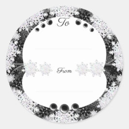 Keramische kant zwart & sneeuwvlok ronde sticker