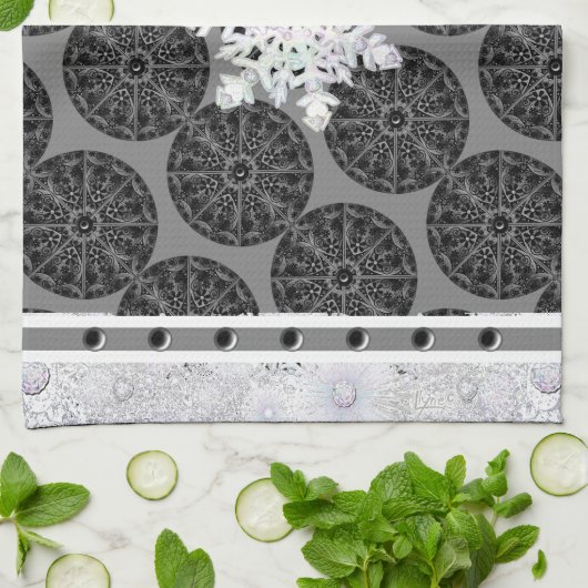 Keramische kant zwart & sneeuwvlok theedoek (Gevouwen)