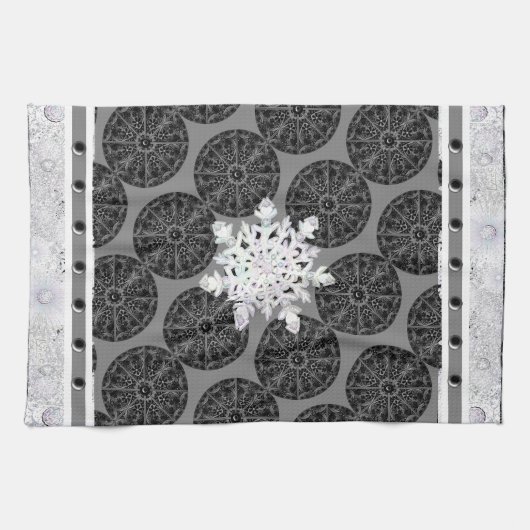 Keramische kant zwart & sneeuwvlok theedoek (Horizontaal)